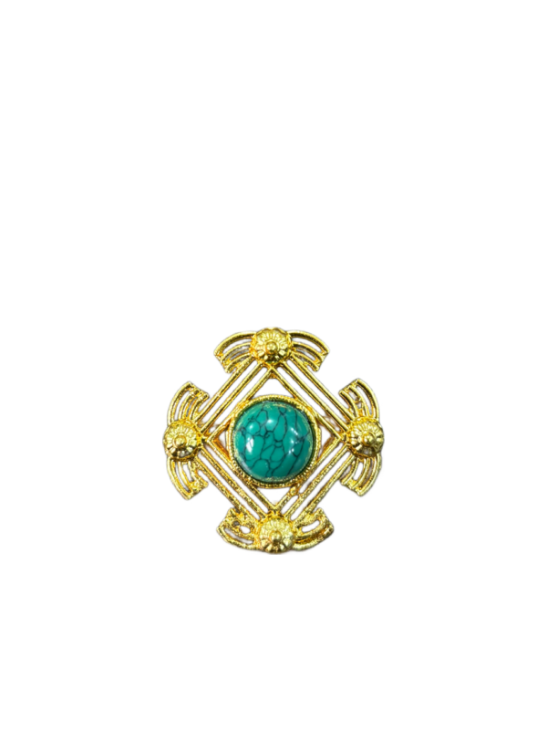Vintage Gold-Toned Brooch with Turquoise Cabochon Stone