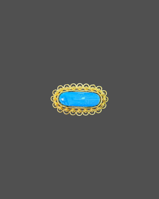Gold-Toned Brooch with Oval Turquoise or Turquoise-Colored Stone – Vintage-Style Statement Pin