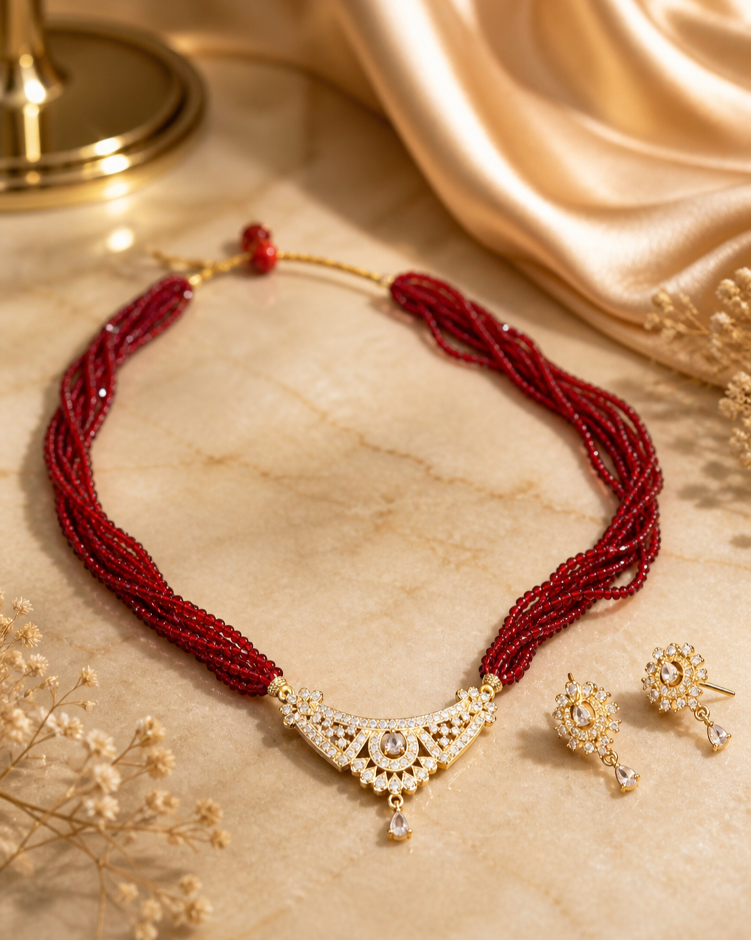 Royal Crimson Beaded Necklace Set