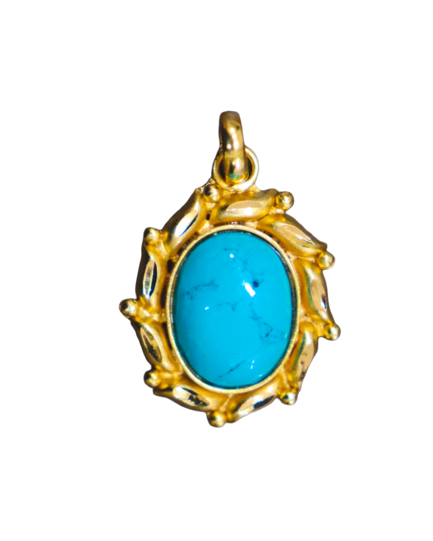 Gold-Toned Oval Turquoise Gemstone Pendant Necklace
