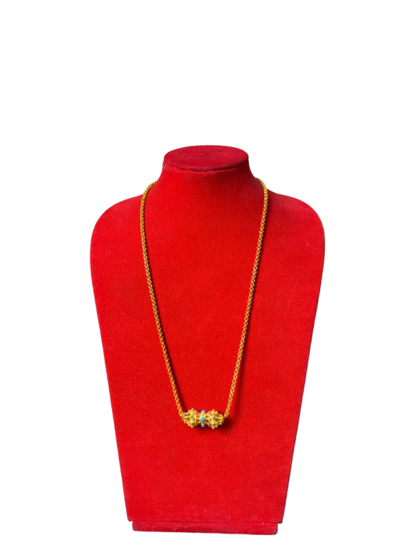 Gold-Plated Locket Necklace with Decorative Blue-Beaded Accents