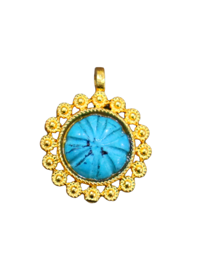 Gold-Plated Turquoise Pendant | Floral & Mandala Design