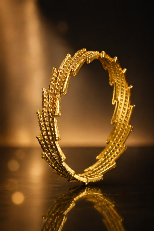 Gold-Plated Openwork Textured Bangle for Women