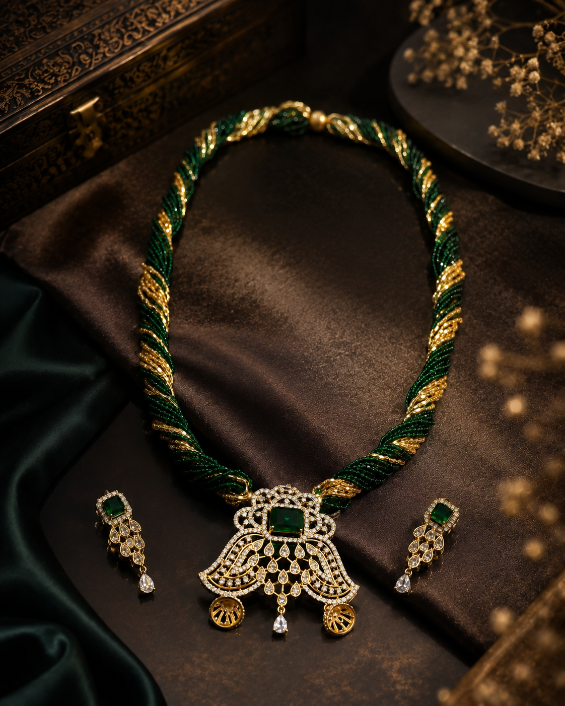 Royal Emerald Vine Necklace & Earring Set