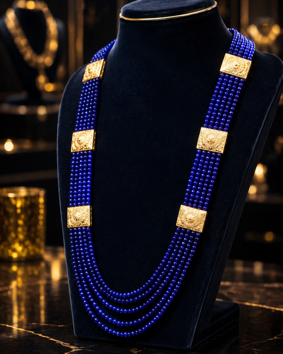 Royal Sapphire Cascade Beaded Necklace