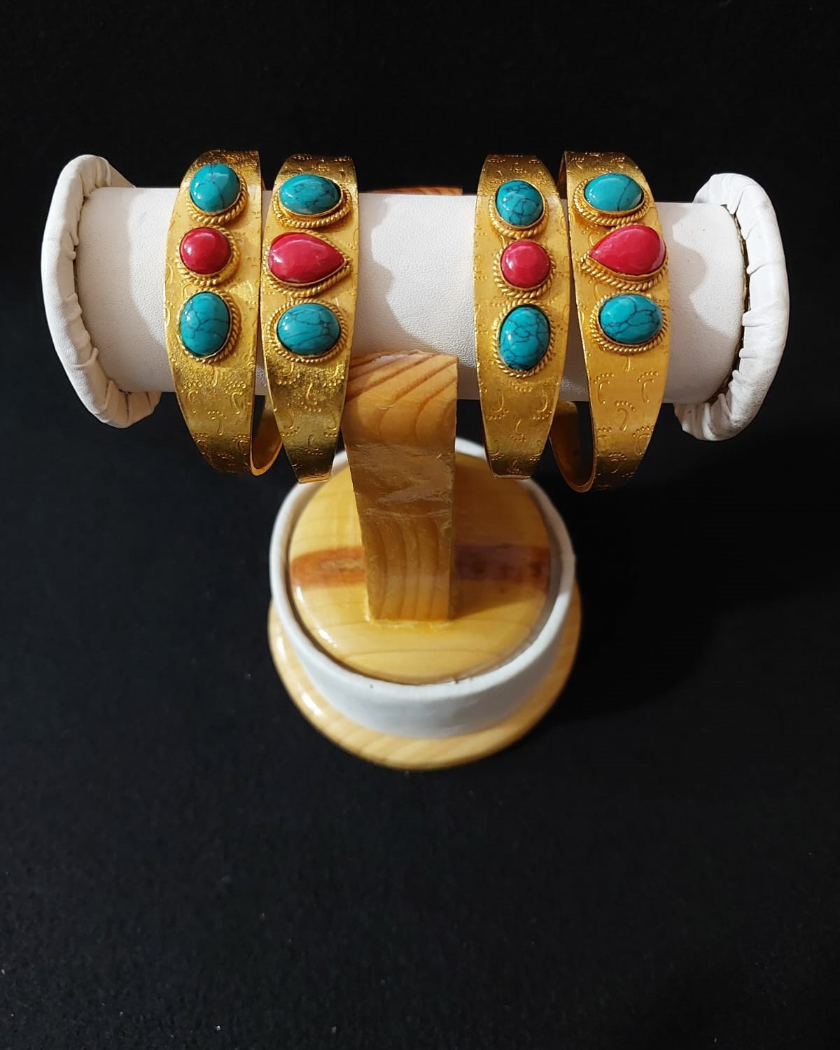 Gold Micro-Plated Brass Bangles with Turquoise & Coral