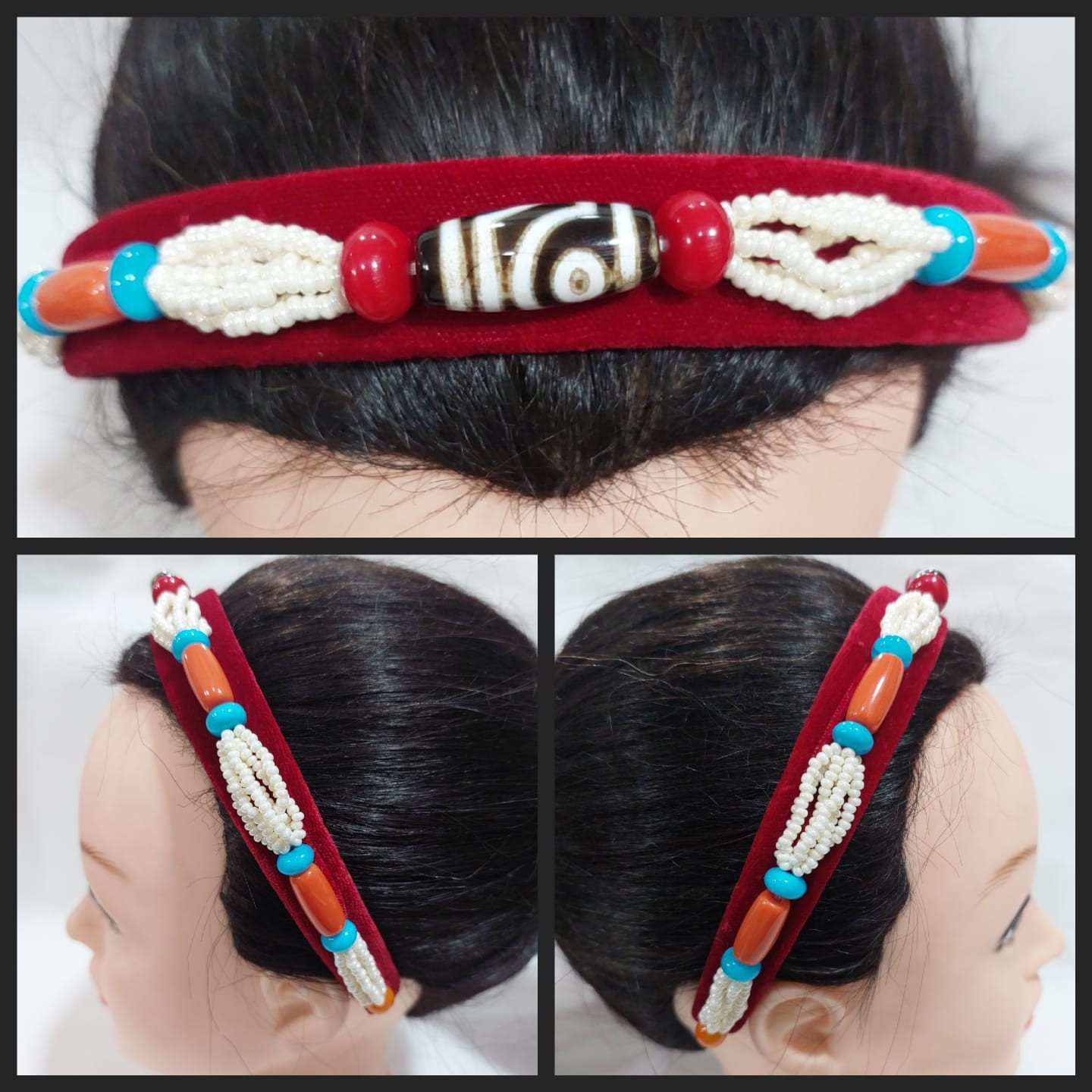 Tibetan-Style Headband with Central Agate Dzi Bead
