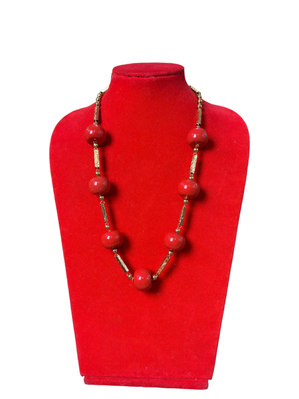 Vintage Gold-Tone Necklace with Large Red Beads