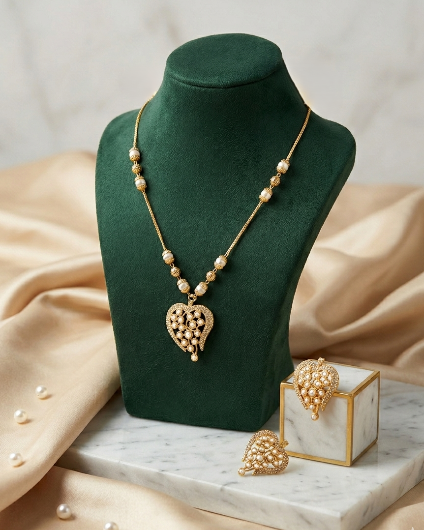Gold-Plated Pearl Jewelry Set with Delicate Chain Necklace and Matching Earrings