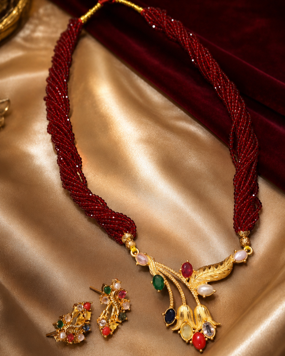 Royal Crimson Multistrand Heritage Necklace Set