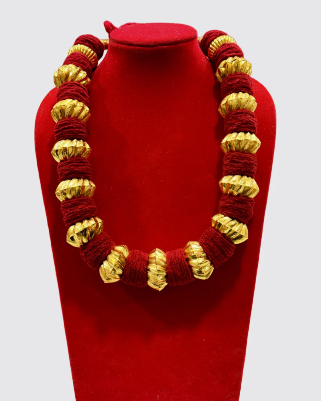 Handcrafted Kantha Mala – Traditional Bengali Stitch Necklace | Ethnic Embroidered Jewelry