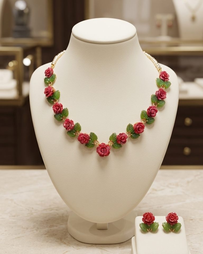 Rose Blossom Elegance Necklace & Earrings Set